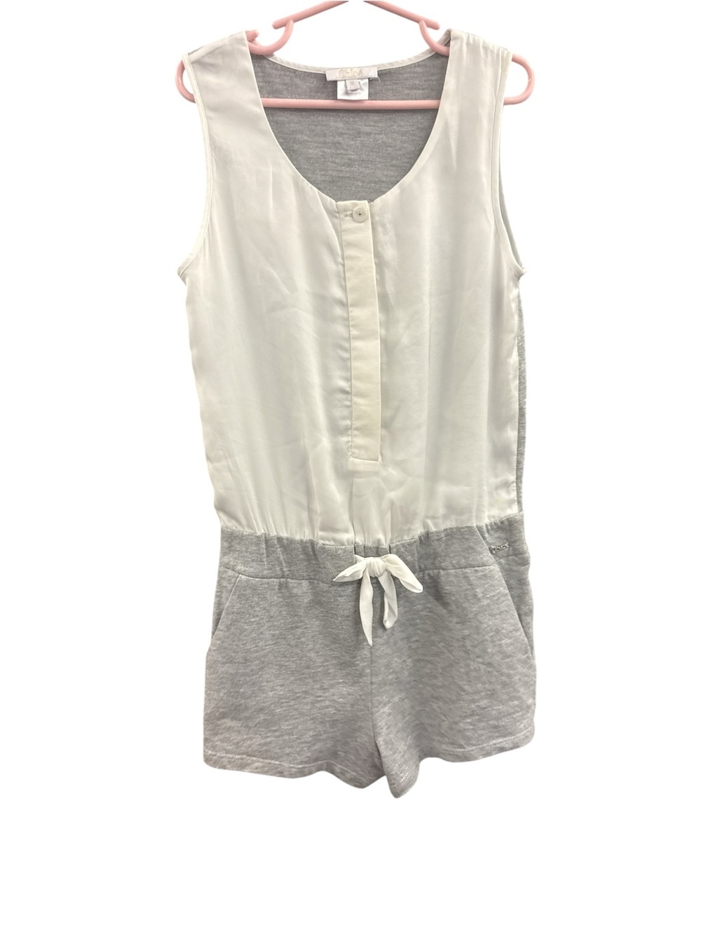 Chloe Girl’s White & Light Gray 100% Cotton Romper sz. 8